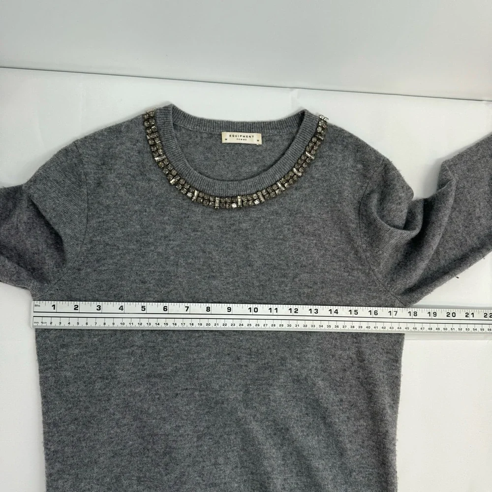 Equipment Femme Sweater Women’s M Gray Pullover Embellished Neck - Picture 10 of 13